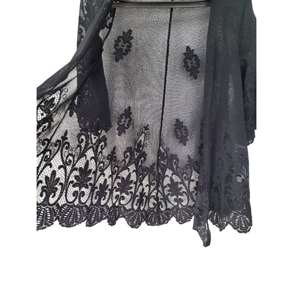 Black Boho Fairy Whimsigoth Crochet Flowy Duster Top Womens S Lace Mesh - Picture 5 of 9
